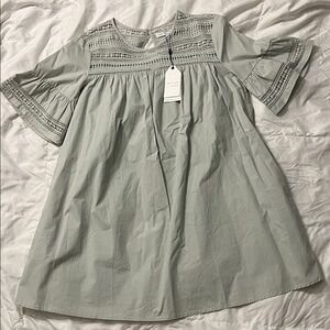 English Factory Asymmetrical Dress in Light Gray/Green